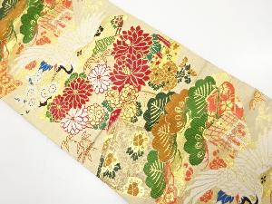 アンティーク　扇に鶴・菊・松模様織り出し丸帯（着用可）